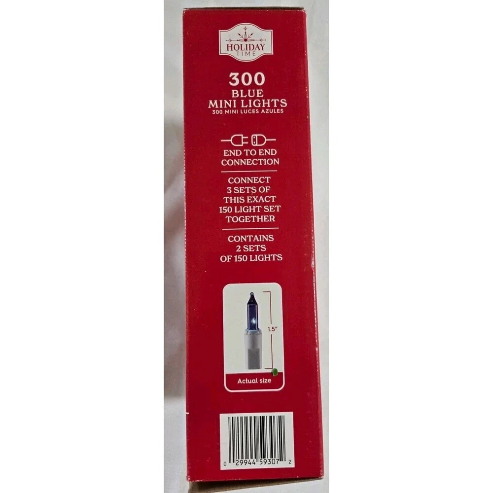 NEW Holiday Time 300 Blue Mini Lights CLEAR WIRE Christmas Bulbs String Outdoor